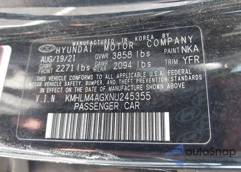 2022 Hyundai Elantra Sel z USA, uszkodzony, nr VIN KMHLM4AGXNU245355